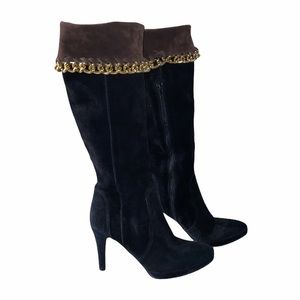 Italian Designer Suede fold over Gold chain boots